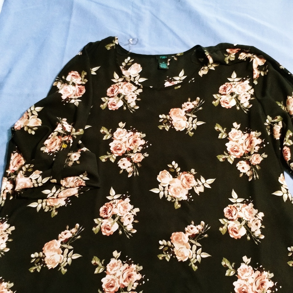 Sheer black & floral top